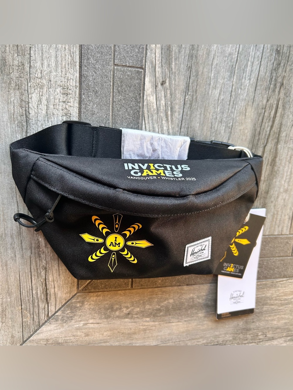 Invictus Games Herschel Supply Company Black and Yellow Waist Bag